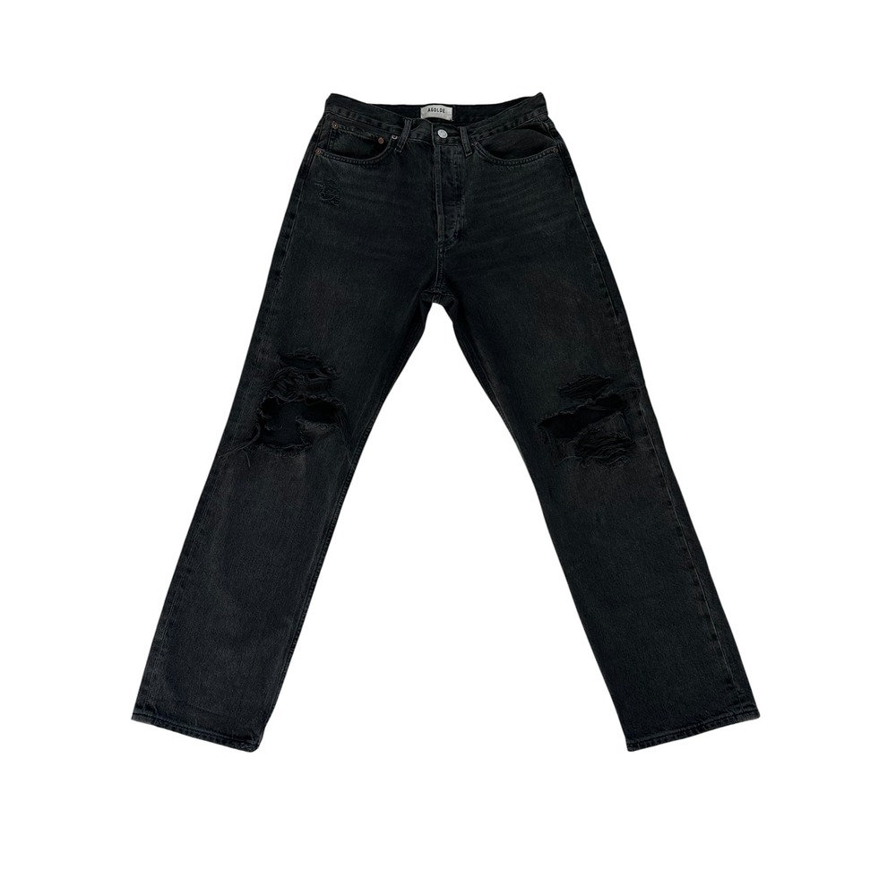 90s Agolde‎ Straight Leg Distressed Ripped Jeans Washed Black 26